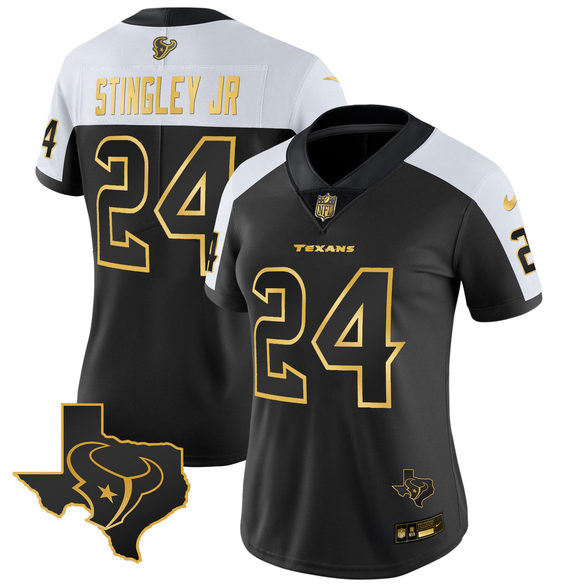 Women's Houston Texans Gold Vapor Limited Jersey - All Stitched - Alternate Gold - Derek Stingley Jr — view 1