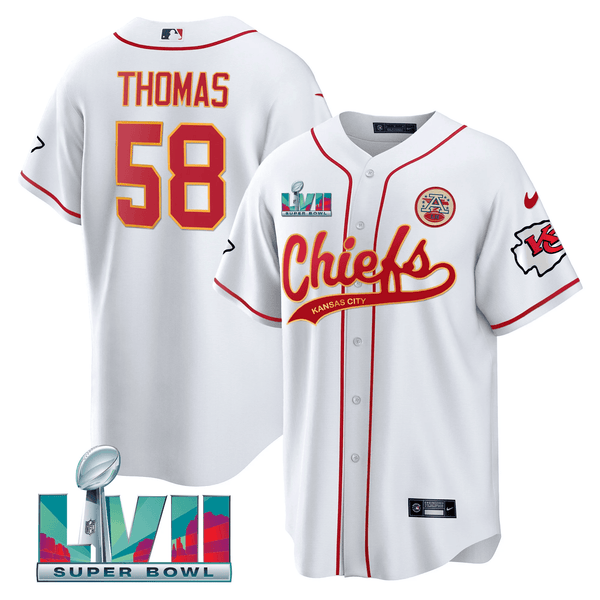 Men's Chiefs Super Bowl LVII Cool Base Jersey V2 - All Stitched - White - Derrick Thomas — view 1