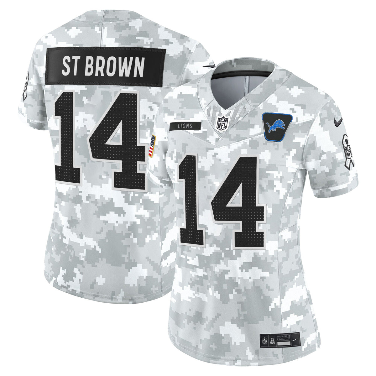 Women's Detroit Lions 2025 Salute to Service Vapor Limited Jersey - All Stitched - Arctic Camo - St. Brown — view 1