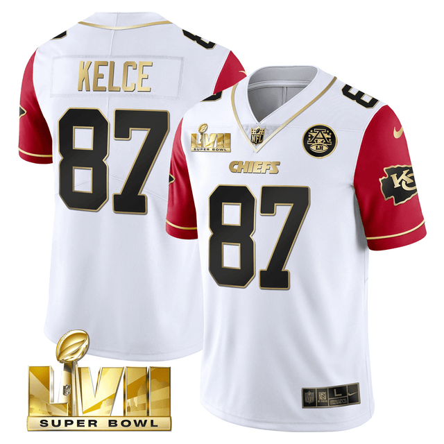 Youth's Chiefs Super Bowl Vapor Gold Jersey - All Stitched - Color Sleeve - Travis Kelce — view 1