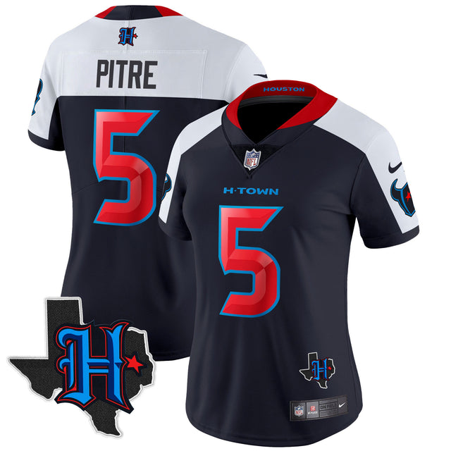 Women's Houston Texans 2024 Texas Patch Vapor Limited Jersey V2 - All Stitched - Navy Alternate - Jalen Pitre — view 1