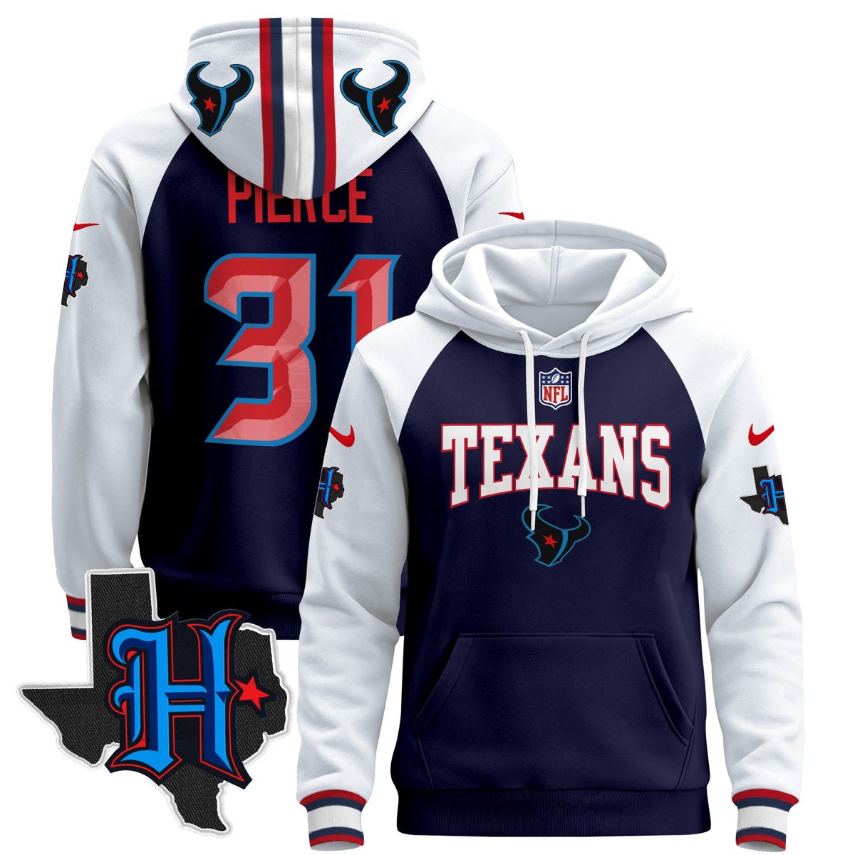 Men's Houston Texans 2024 Pullover Hoodie V3 - All Stitched - Navy Alternate - Dameon Pierce — view 1