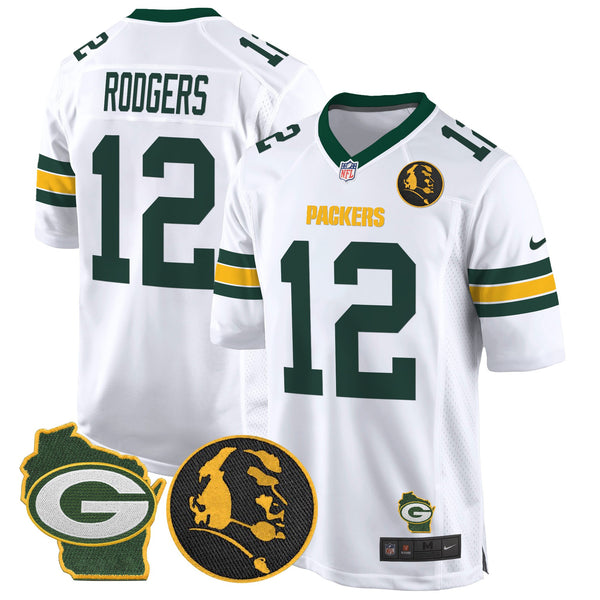 Men's Packers John Madden & Home Patch Game Jersey - All Stitched - White - Aaron Rodgers — view 1