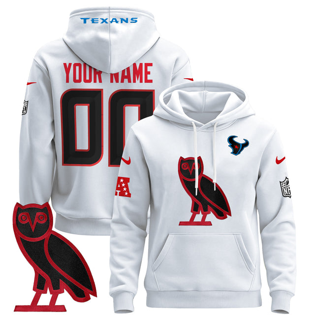 Houston Texans OVO 2024 Custom Pullover Hoodie - All Stitched - White — view 1