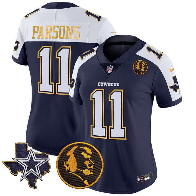 Women's Cowboys Texas & John Madden Patch Gold Trim Vapor Jersey - All Stitched - Navy Alternate - Micah Parsons — view 1