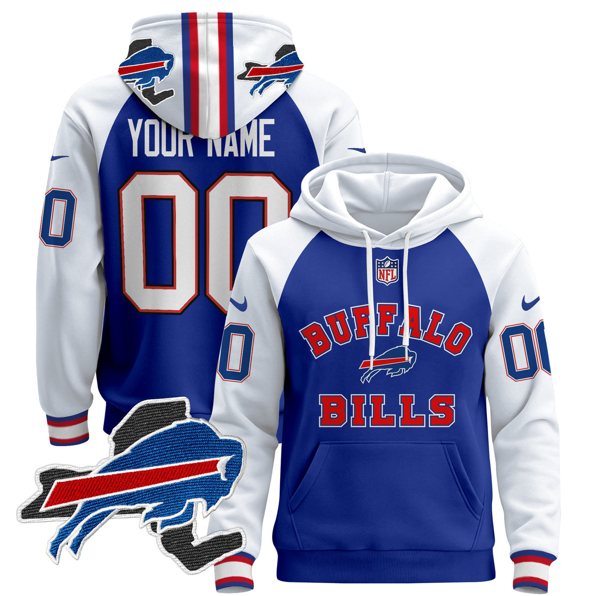 Buffalo Bills 2024 Custom Pullover Hoodie V4 - All Stitched - Royal Alternate — view 1