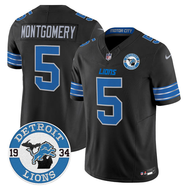 Men's Detroit Lions 2024 Vapor Limited Jersey - Est. 1934 Patch - All Stitched - Black - David Montgomery — view 1