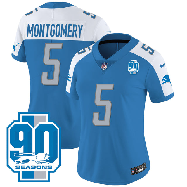 Women's Detroit Lions 90th Year Patch Jersey - All Stitched - Blue Alternate - David Montgomery — view 1