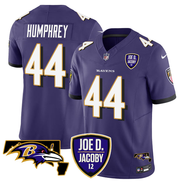 Men's Ravens Joe D & Jacoby Patch Vapor Limited Jersey - All Stitched - Purple - Marlon Humphrey — view 1