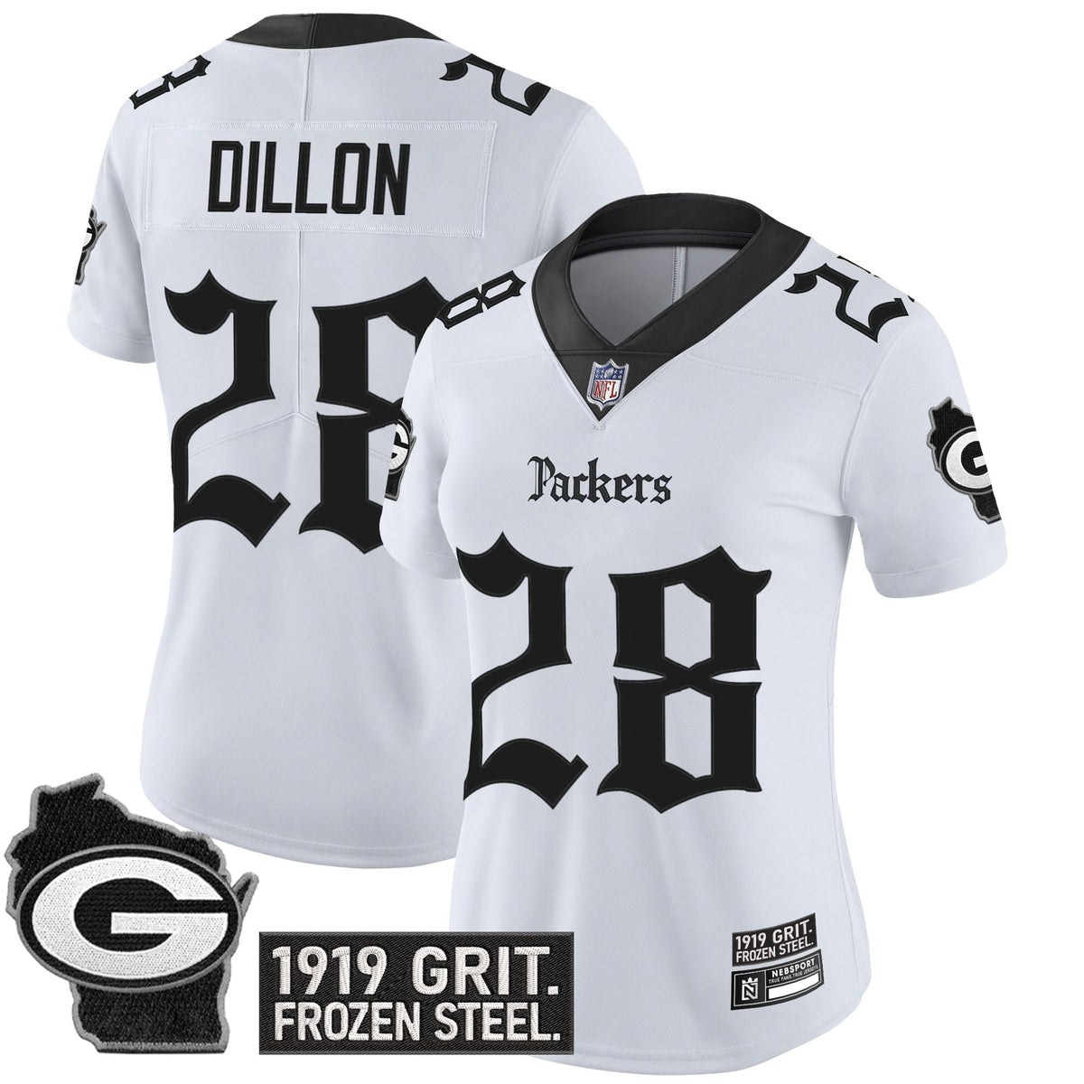 Women's Green Bay Packers 'Gothic Frozen Tundra Edition' Vapor Limited Jersey - All Stitched - White - AJ Dillon — view 1
