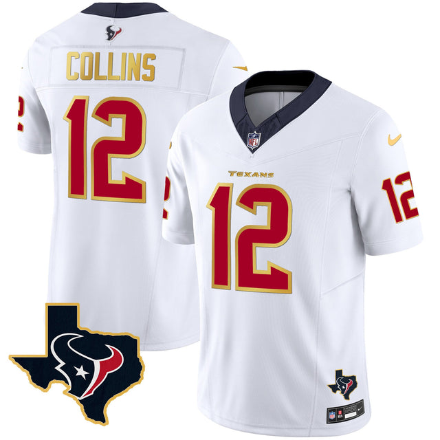 Men's Houston Texans Gold Trim Vapor Jersey - All Stitched - White - Nico Collins — view 1