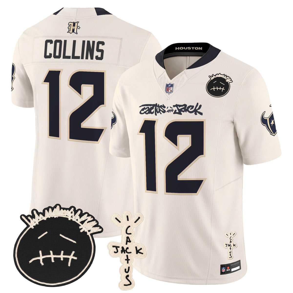Men's Houston Texans x Cactus Jack Vapor Limited Jersey V2 - All Stitched - Cream - Nico Collins — view 1