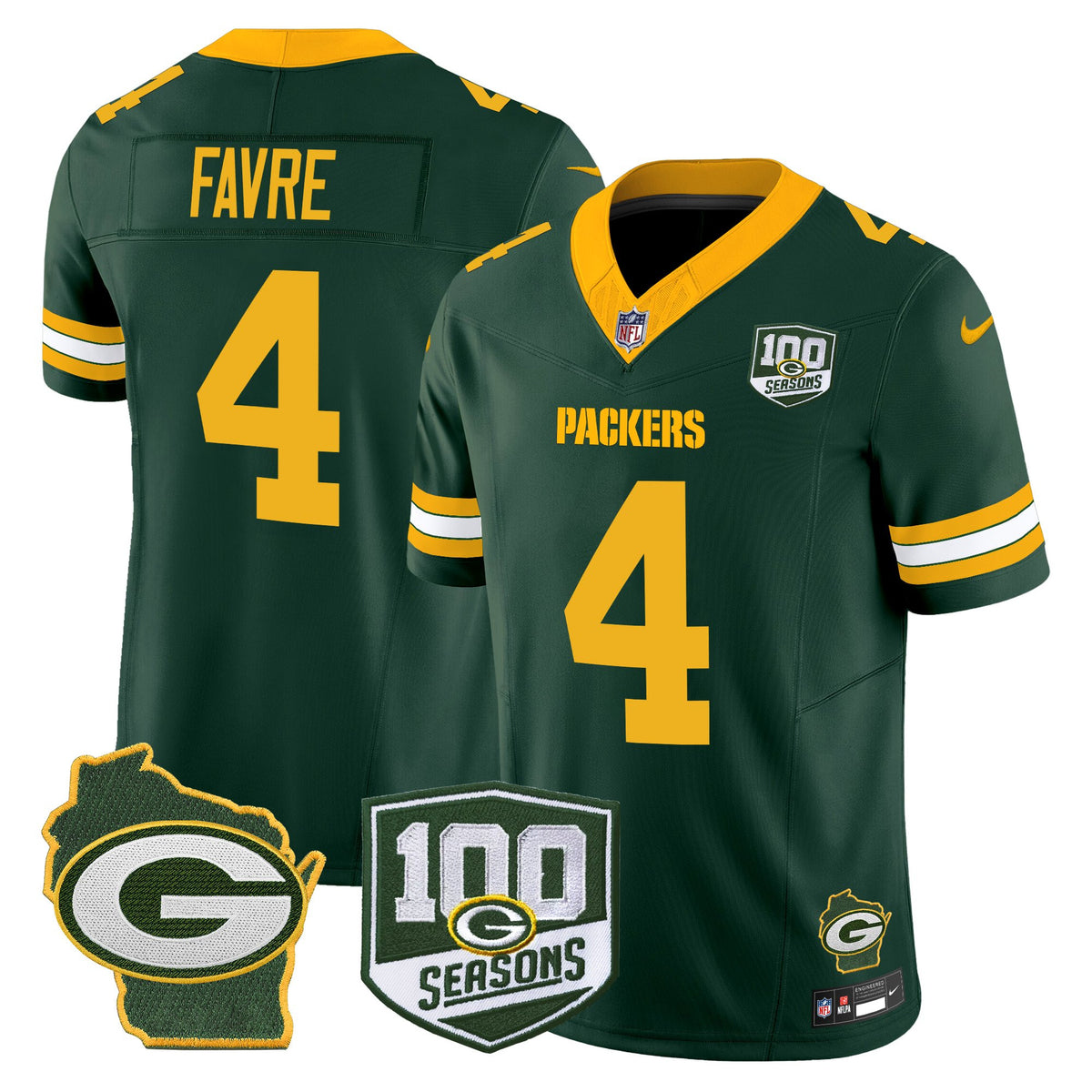 Men's Green Bay Packers 100th Season & Home Patch Vapor Limited Jersey - All Stitched - Green - Brett Favre — view 1
