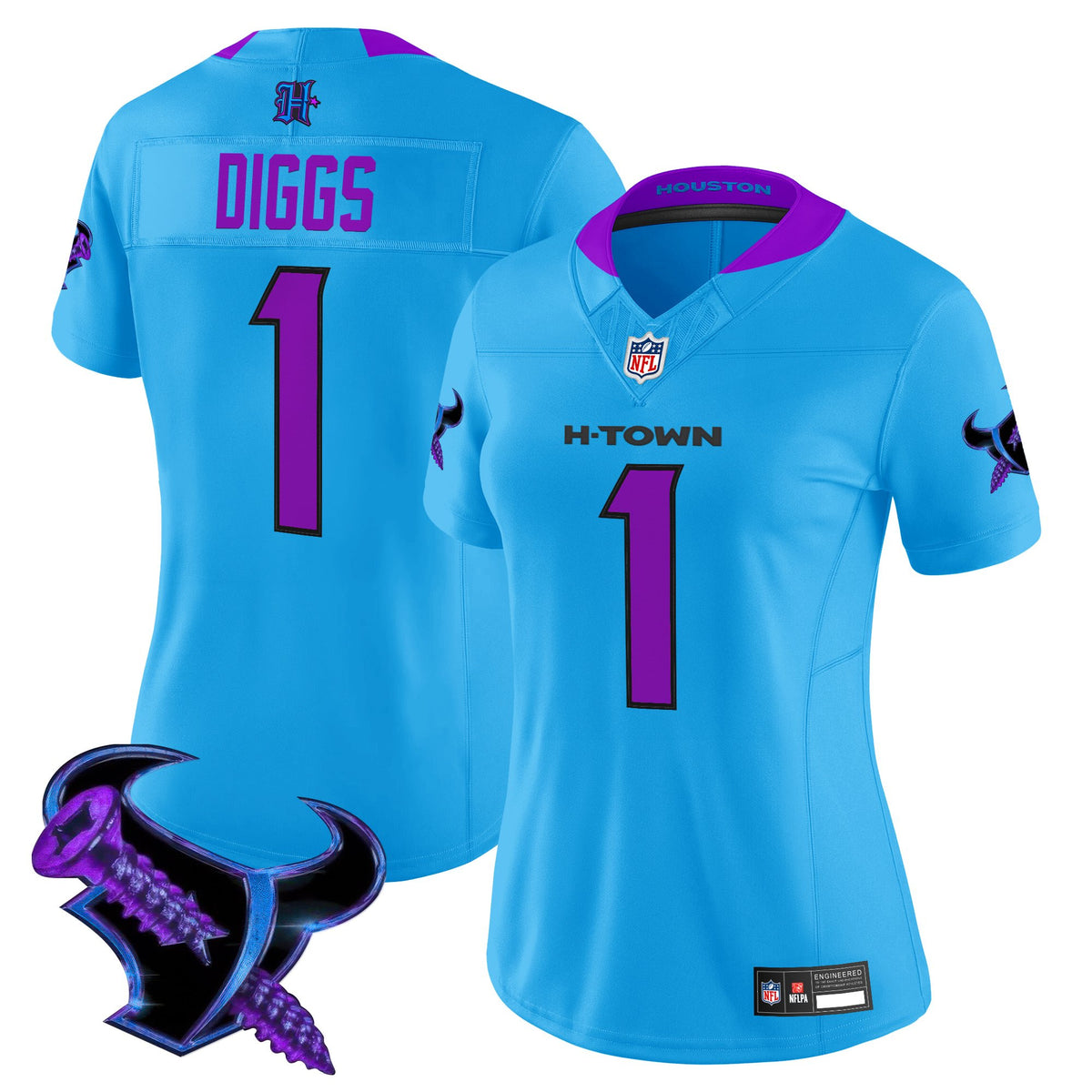 Women's Houston Texans 2025 DJ Screw Vapor Limited Jersey - All Stitched - Blue - Stefon Diggs — view 1