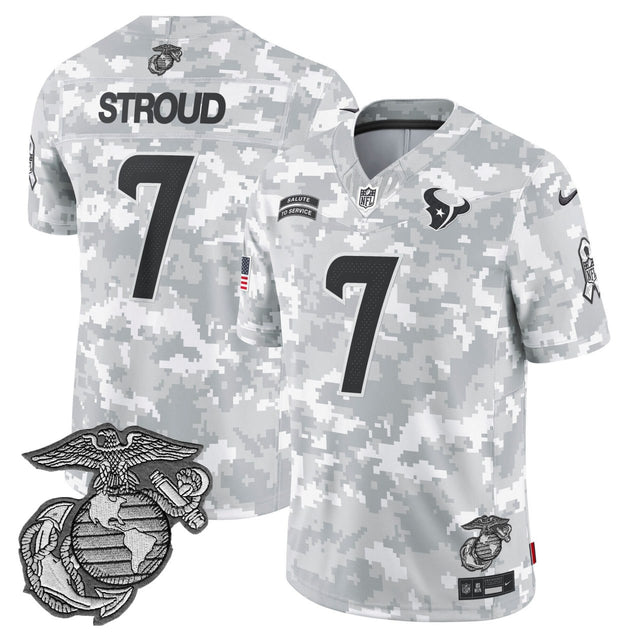 C.J. Stroud Houston Texans 2024 Salute to Service Marine Corps Jersey - All Stitched - Arctic Camo — view 1
