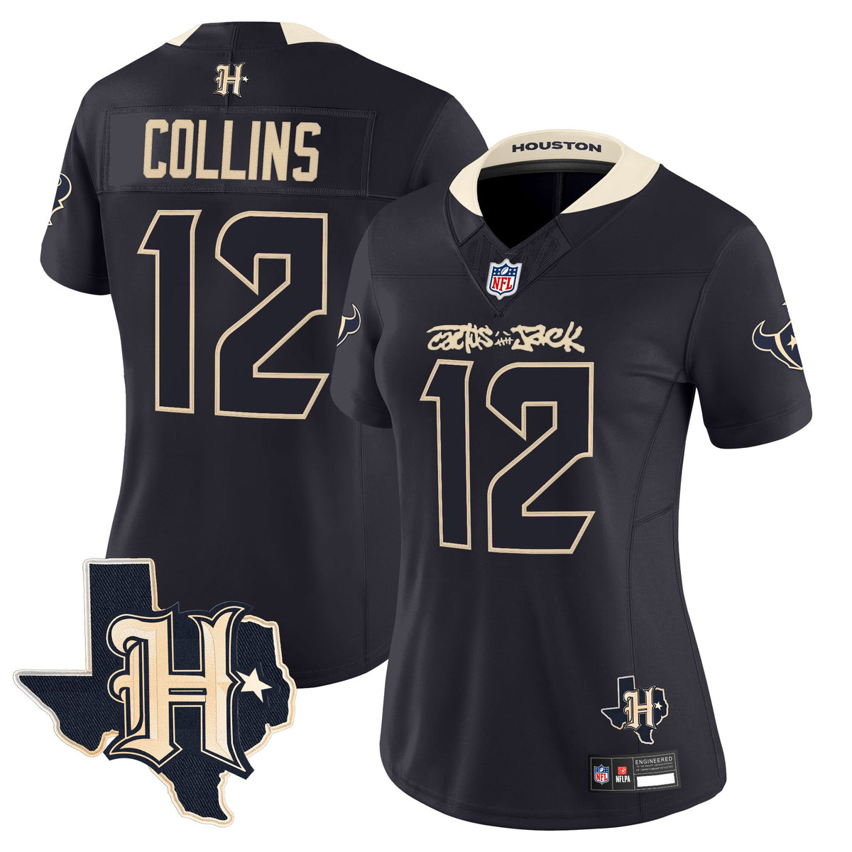Women's Houston Texans x Cactus Jack Vapor Limited Jersey - All Stitched - Navy - Nico Collins — view 1