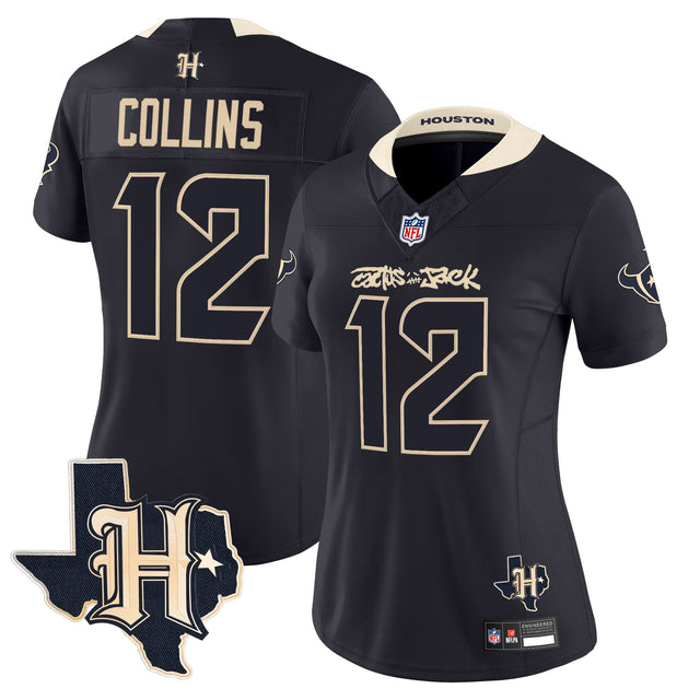 Women's Houston Texans x Cactus Jack Vapor Limited Jersey - All Stitched - Navy - Nico Collins — view 1