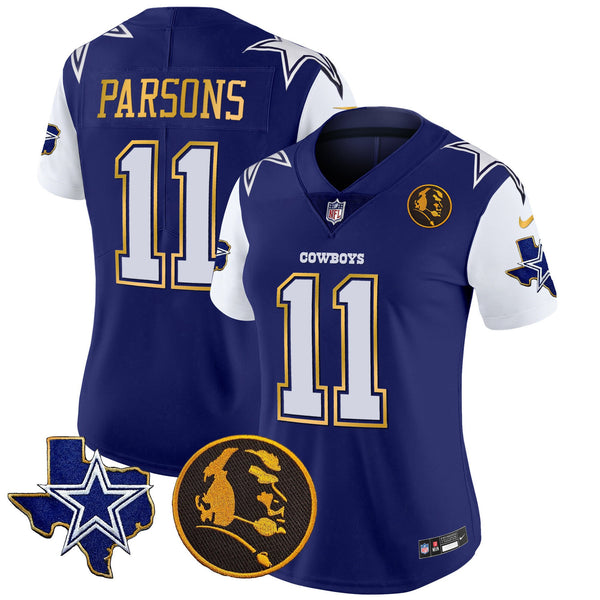 Women's Cowboys Texas & John Madden Patch Gold Trim Vapor Jersey - All Stitched - Royal - Micah Parsons — view 1