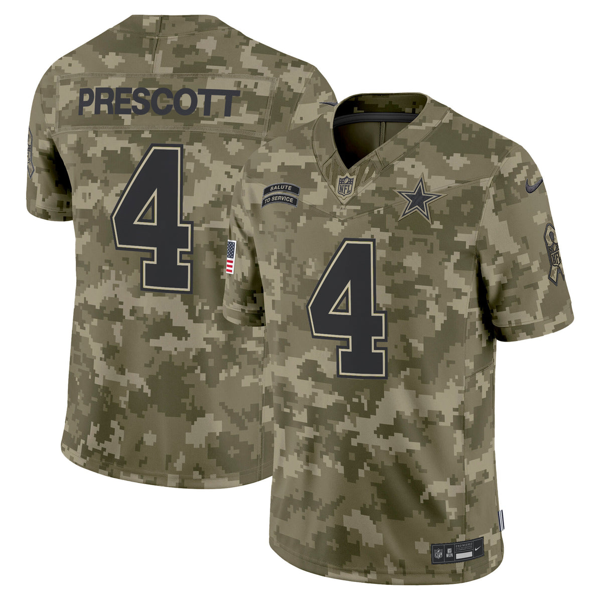 Men's Dallas Cowboys 2024 Salute to Service Vapor Limited Jersey - All stitched - Olive Camo - Dak Prescott — view 1