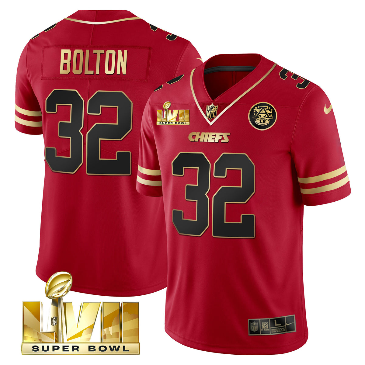 Men's Chiefs Super Bowl LVII Gold Trim Vapor Jersey - All Stitched - Black Red - Nick Bolton — view 1