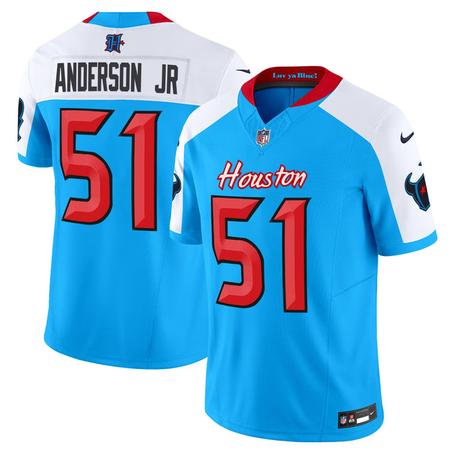 Men's Houston Texans 2024 Vapor Limited Jersey V4 - All Stitched - Blue Alternate - Will Anderson Jr — view 1