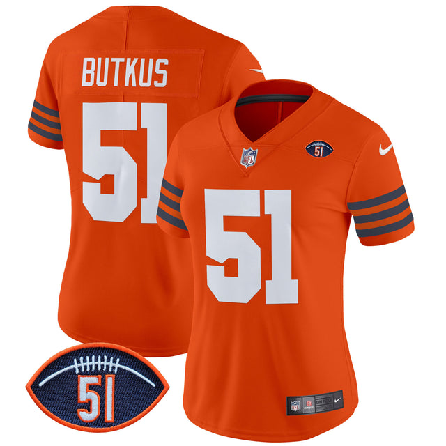 Women's Chicago Bears Dick Butkus Patch Throwback Vapor Limited Jersey - All Stitched - Orange - Dick Butkus — view 1