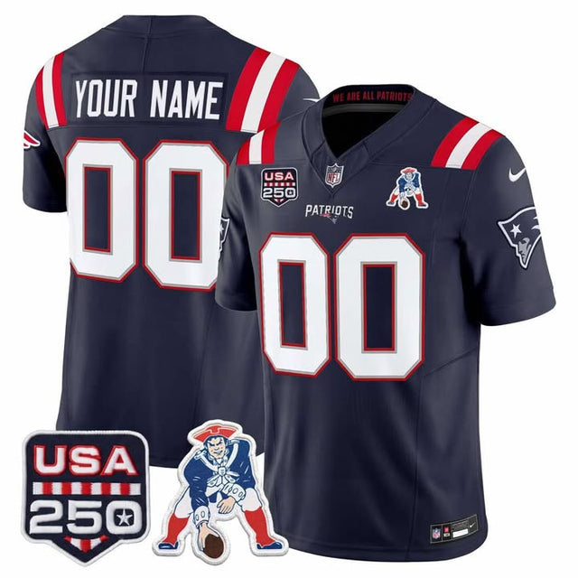 New England Patriots Navy Custom Jersey - All Stitched - Navy — view 1