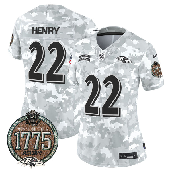 Women's Ravens 2024 Salute to Service Establishment Year Patch Vapor Limited Jersey - All Stitched - Army - Derrick Henry — view 1