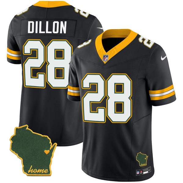 Men's Packers Home Patch Vapor Jersey - All Stitched - Black - AJ Dillon — view 1
