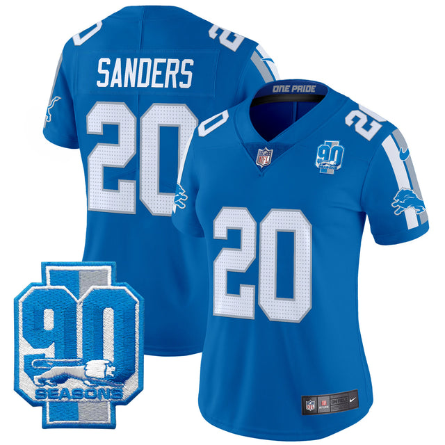 Women's Detroit Lions 90th Year Patch Vapor Limited Jersey - All Stitched - Blue - Barry Sanders — view 1