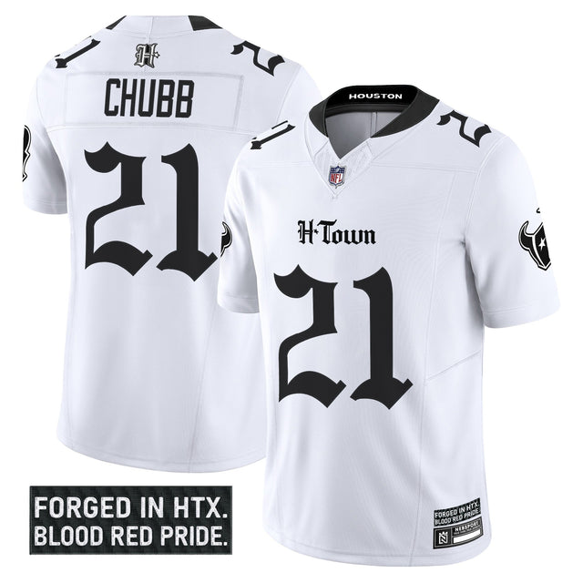 Men's Houston Texans 'Gothic Lone Star Shadows Edition' Vapor Limited Jersey - All Stitched - White - Nick Chubb ~0132132 — view 1