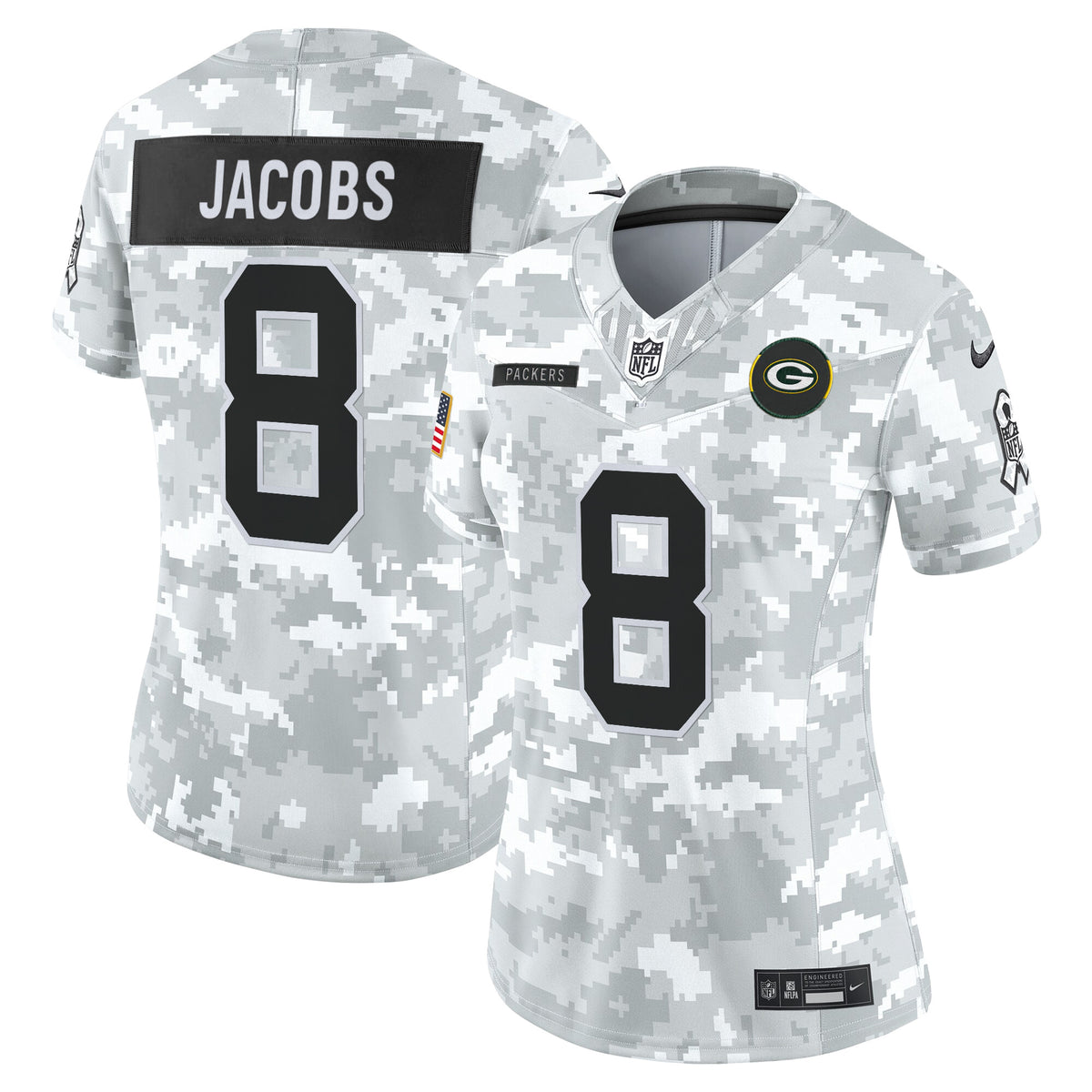 Women's Green Bay Packers 2025 Salute to Service Vapor Limited Jersey - All Stitched - Arctic Camo - Josh Jacobs — view 1