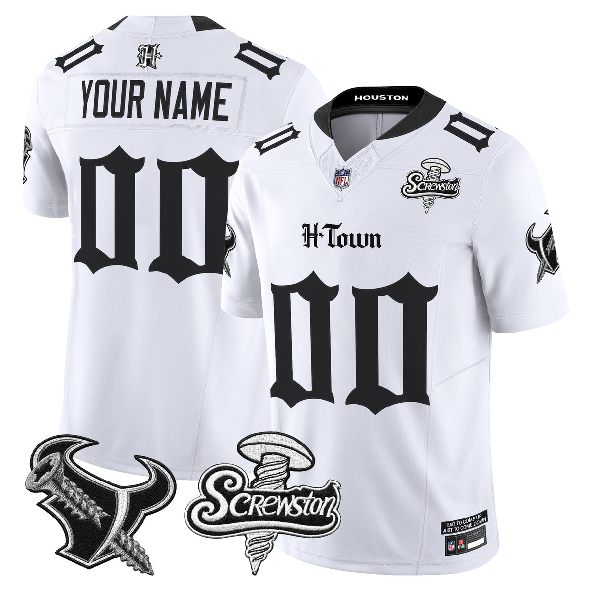 Houston Texans DJ Screw Vapor Limited Custom Jersey - Gothic Edition - All Stitched - White — view 1