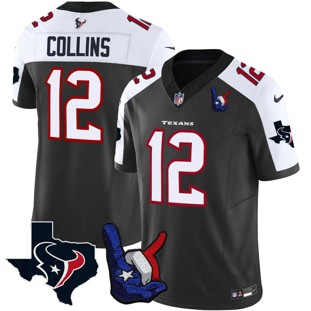 Men's Houston Texans Hand Sign Throwing Up The H Vapor Jersey - All Stitched - Black Alternate - Nico Collins ~5701161 — view 1