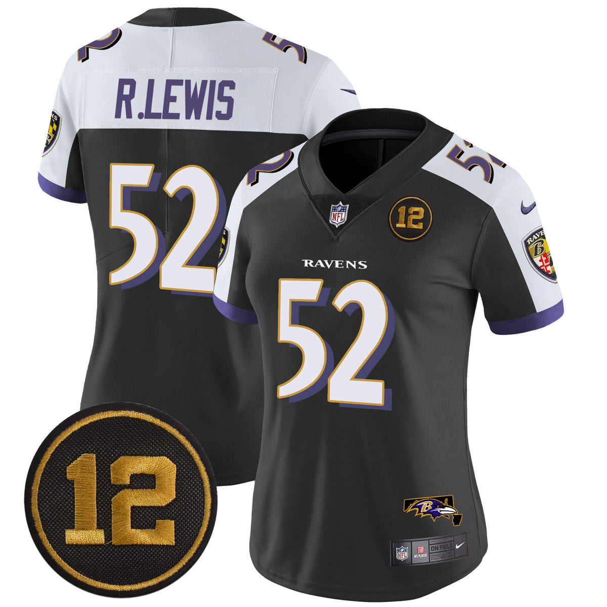 Women's Ravens Jacoby Jones Patch Vapor Limited Jersey - All Stitched - Black Alternate - Ray Lewis — view 1