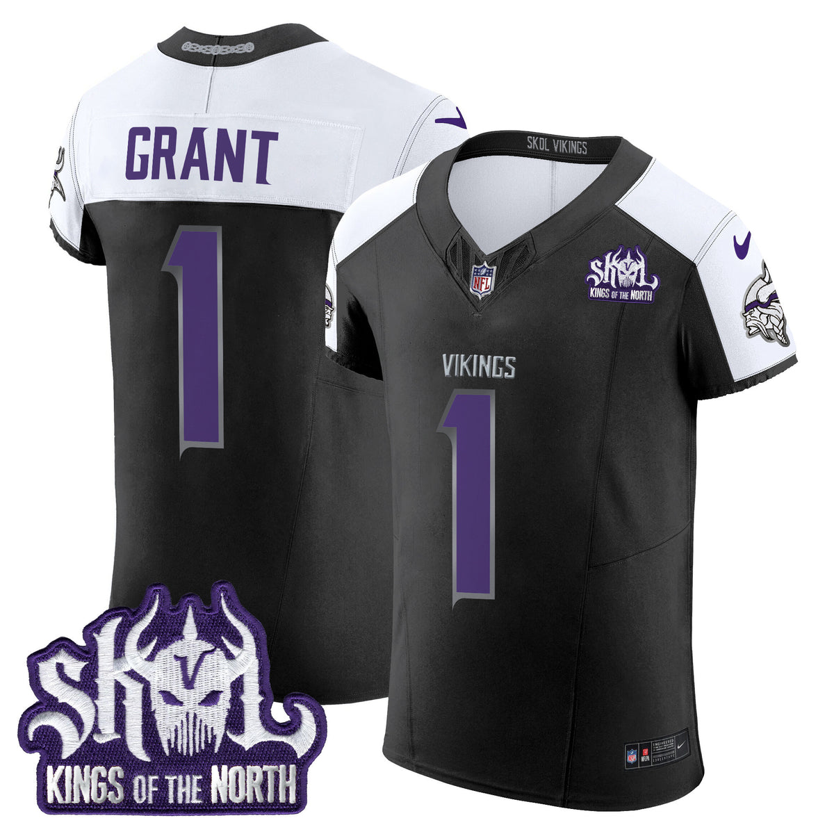 Men's Minnesota Vikings 2024 Winter Warrior Skol Patch Vapor Elite Jersey - All Stitched - Black Alternate - Bud Grant — view 1