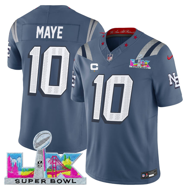 Men's New England Patriots Super Bowl LX Vapor Limited Jersey - All Stitched - Storm Blue - Drake Maye — view 1