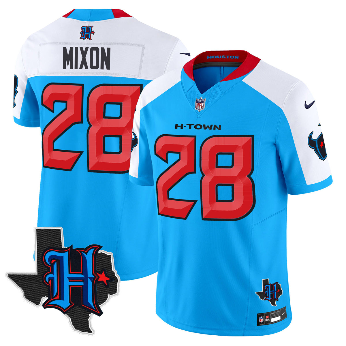 Men's Houston Texans 2024 Texas Patch Vapor Limited Jersey V2 - All Stitched - Blue Alternate - Joe Mixon — view 1