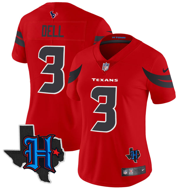 Women's Houston Texans 2024 Texas Patch Vapor Limited Jersey V3 - All Stitched - Red - Tank Dell — view 1