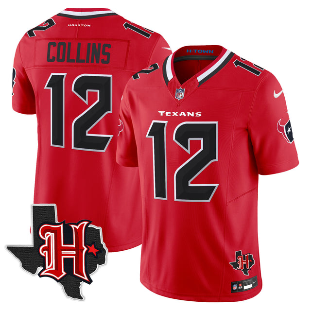 Men's Houston Texans 2024 Texas Patch Vapor Limited Jersey V5 - All Stitched - Red - Nico Collins — view 1