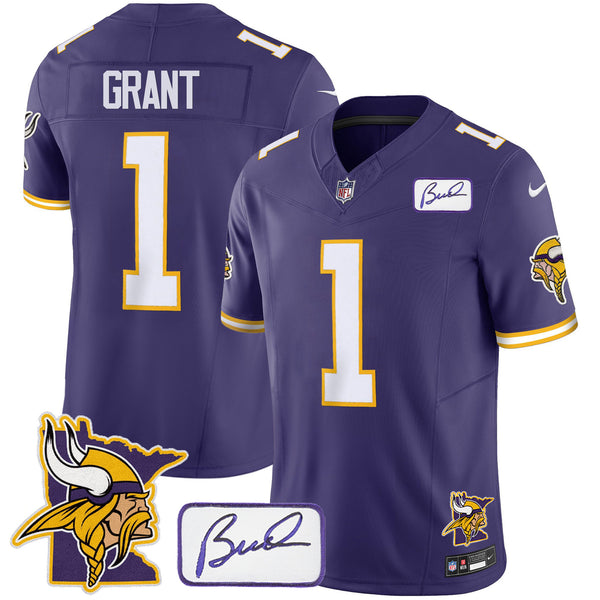 Men's Vikings Bud Grant & Minnesota Patch Classic Limited Jersey - All Stitched - Purple - Bud Grant — view 1
