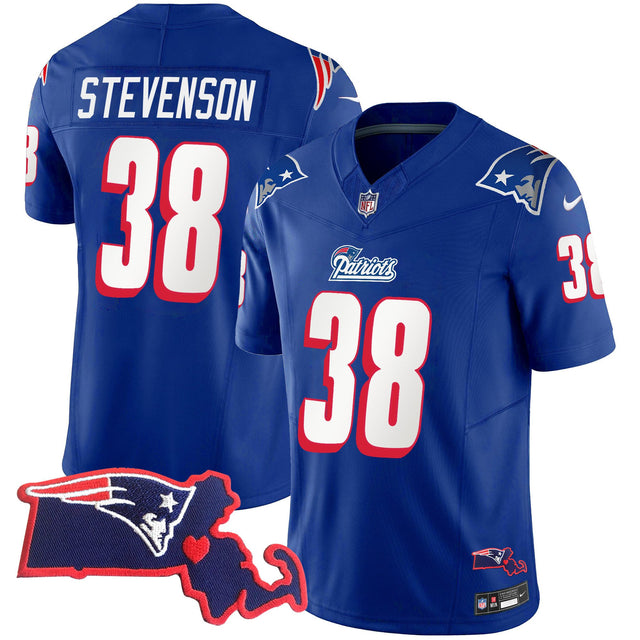 Men's Patriots 1996 Throwback State Patch Vapor Jersey - All Stitched - Royal - Rhamondre Stevenson — view 1