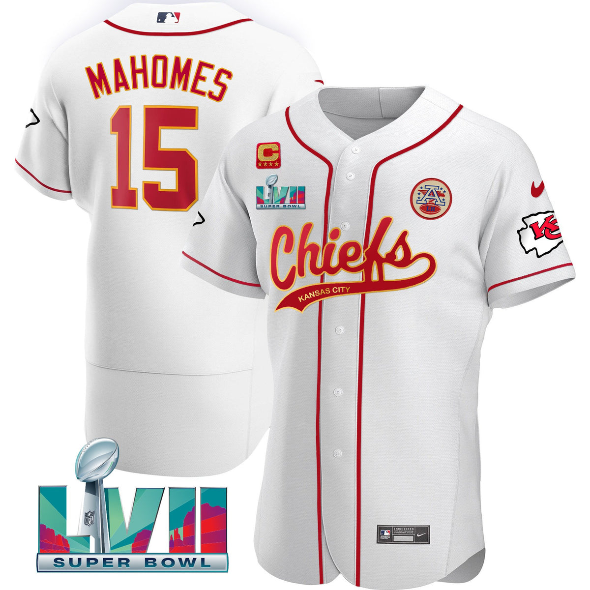 Men's Chiefs Super Bowl LVII Flex Base Jersey V2 - All Stitched - White - Patrick Mahomes — view 1