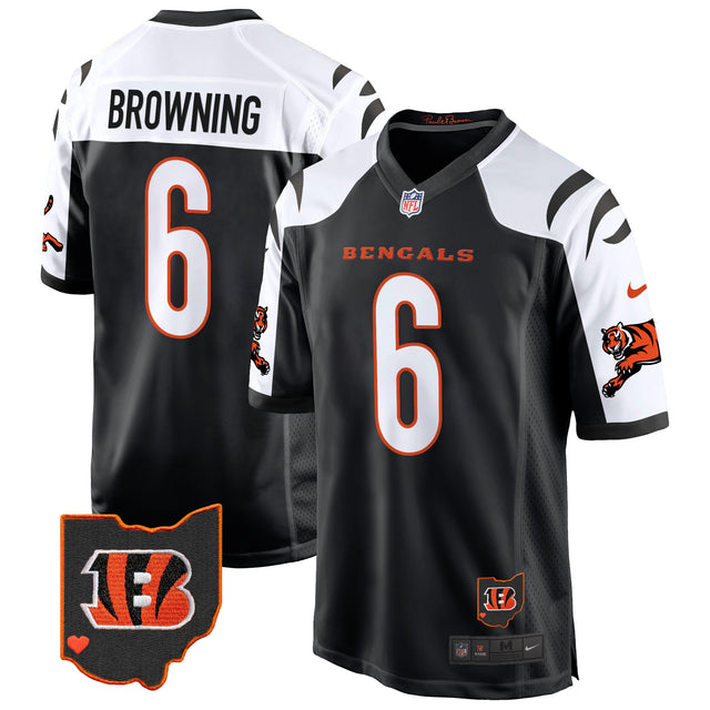Men's Cincinnati Bengals 2024 Game Jersey - All Stitched - Black Alternate - Jake Browning — view 1