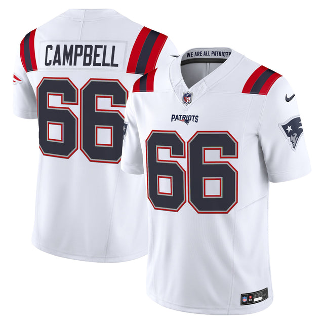 Men's New England Patriots 2025 Vapor Limited Jersey - All Stitched - White - Will Campbell — view 1