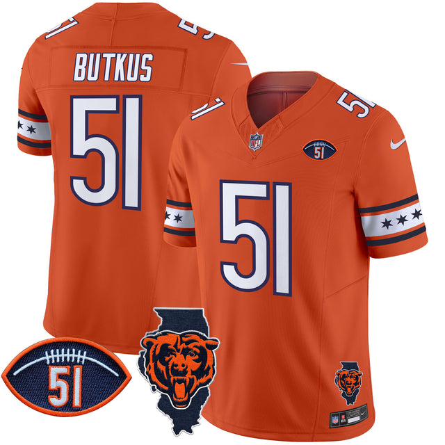 Men's Bears Illinois & Dick Butkus Patch Vapor Limited Jersey - All Stitched - Orange - Dick Butkus — view 1