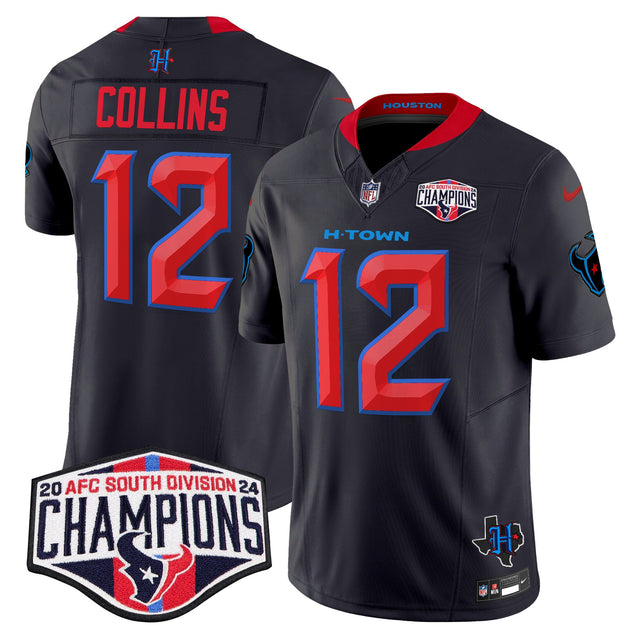 Men's Houston Texans 2024 AFC South Division Champions Patch Vapor Limited Jersey - All Stitched - Navy Limited - Nico Collins — view 1