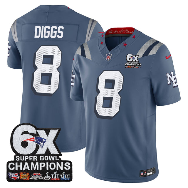 Men's New England Patriots 6-Time Champions Patch Vapor Limited Jersey - All Stitched - Storm Blue - Stefon Diggs — view 1