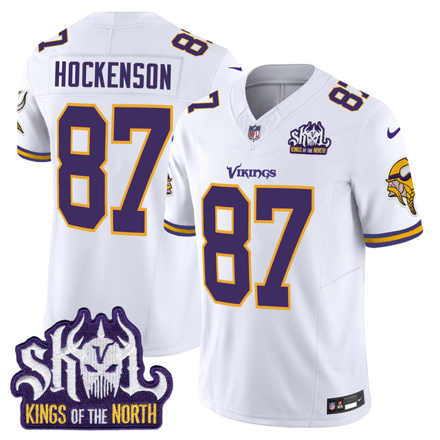 Men's Minnesota Vikings King Of The North Patch Throwback Vapor Limited Jersey - All Stitched - White - T.J. Hockenson — view 1