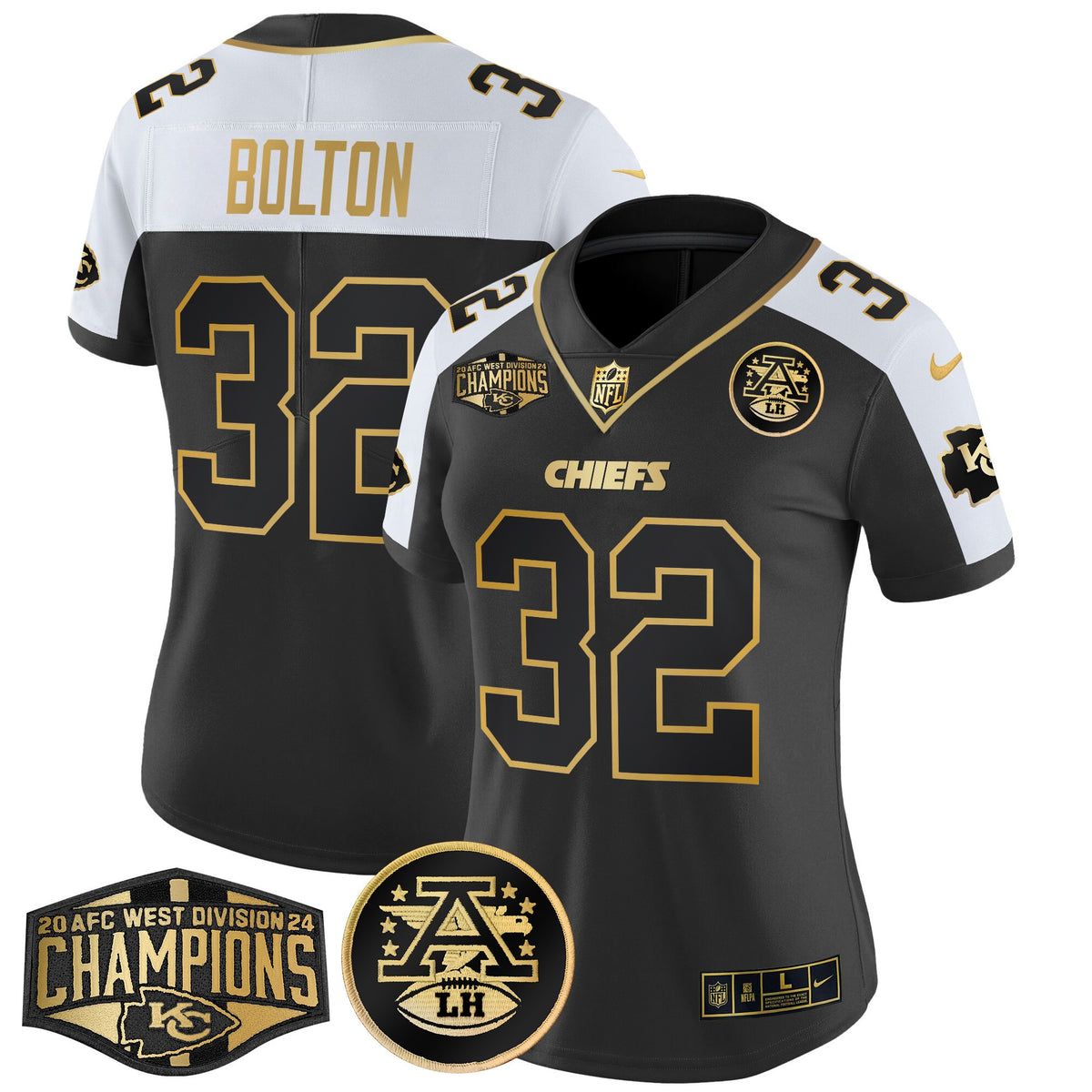 Women's Chiefs 2024 AFC West Division Champions Patch Gold Vapor Limited Jersey - All Stitched - Alternate - Nick Bolton — view 1